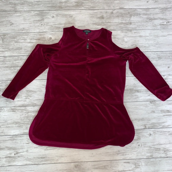 Lauren Ralph Lauren Tops - Lauren Ralph Lauren Pink Velvet Like Top PM NWT